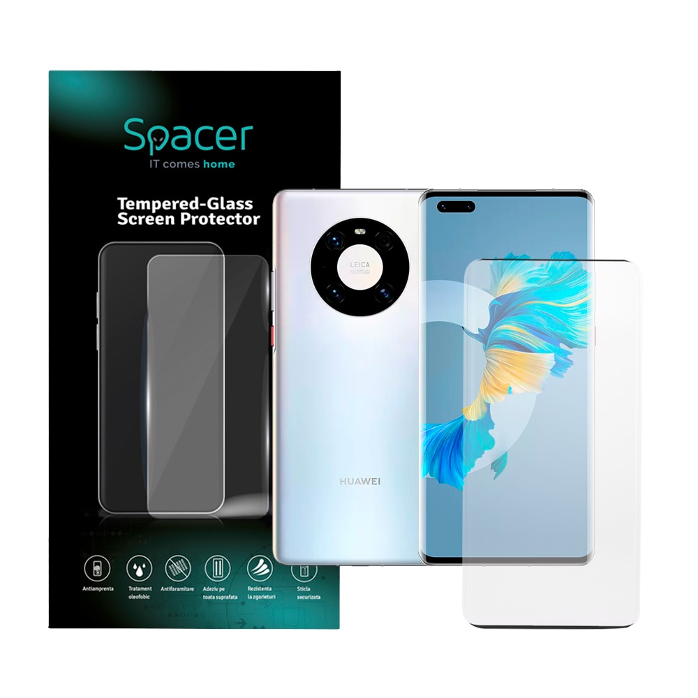 Folie de protectie Spacer pentru Huawei Mate 40 Pro, sticla 9D, duritate 9H, Tempered Glass