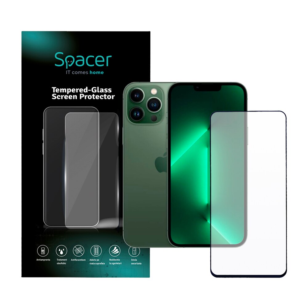Folie de protectie Spacer pentru iPhone 13 Pro Max, sticla 9D, duritate 9H, Tempered Glass