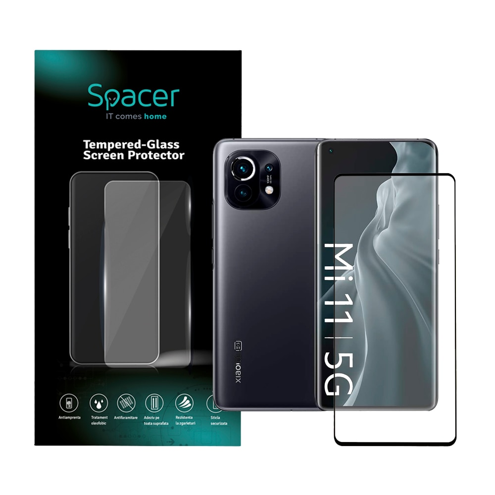 Folie de protectie Spacer pentru Xiaomi Mi 10T Pro 5G, sticla 9D, duritate 9H, Tempered Glass