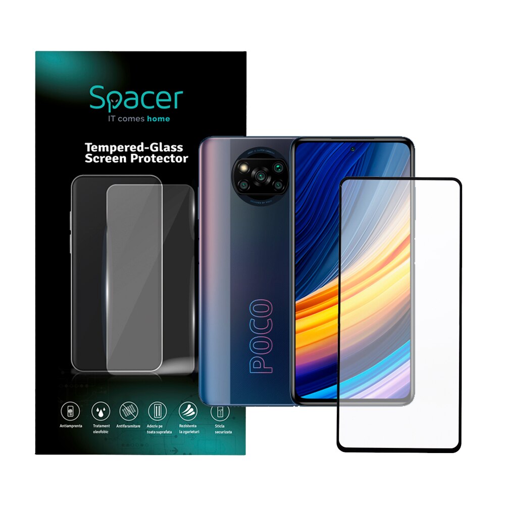 Folie de protectie Spacer pentru Xiaomi Pocophone X3 Pro 5G, sticla 9D, duritate 9H, Tempered Glass