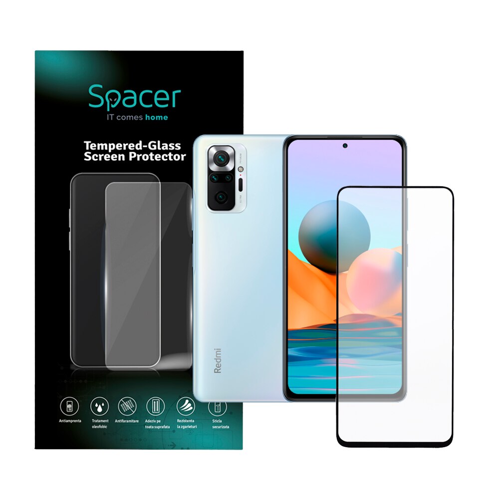 Folie de protectie Spacer pentru Xiaomi Redmi Note 10 Pro, 10 bucati, sticla 9D, duritate 9H, Tempered Glass
