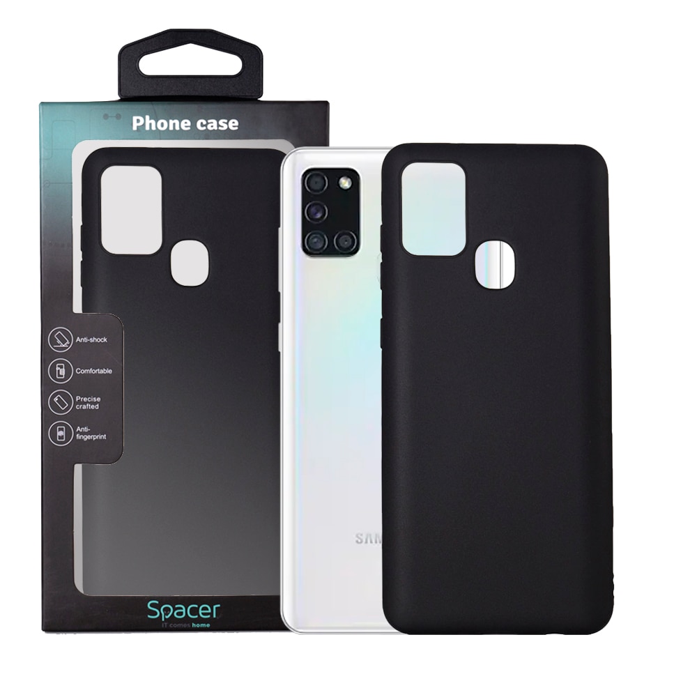 Husa de protectie Spacer pentru Samsung Galaxy A21S, material flexibil TPU, Negru