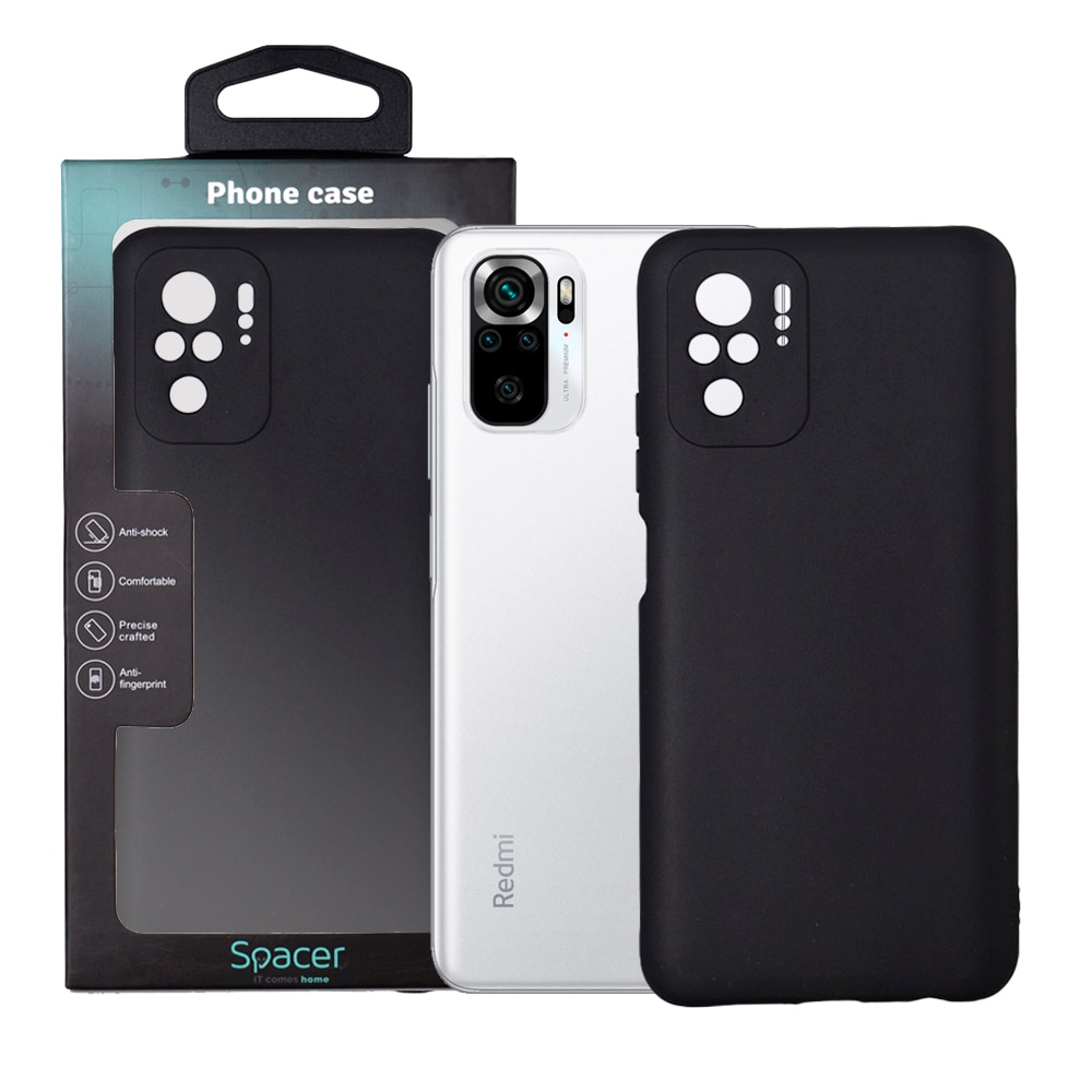 Husa de protectie Spacer pentru Xiaomi Redmi Note 10 S, material flexibil TPU, Negru