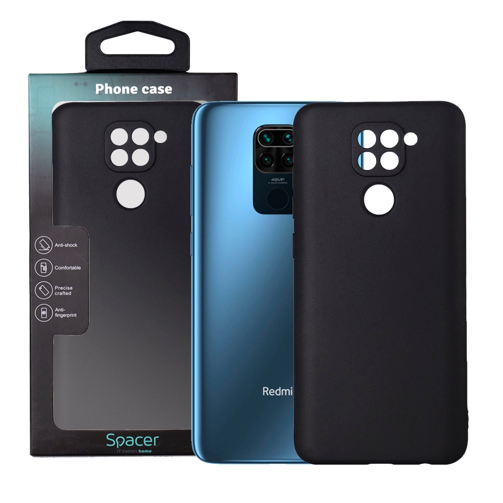 Husa de protectie Spacer pentru Xiaomi Redmi Note 9, material flexibil TPU, Negru
