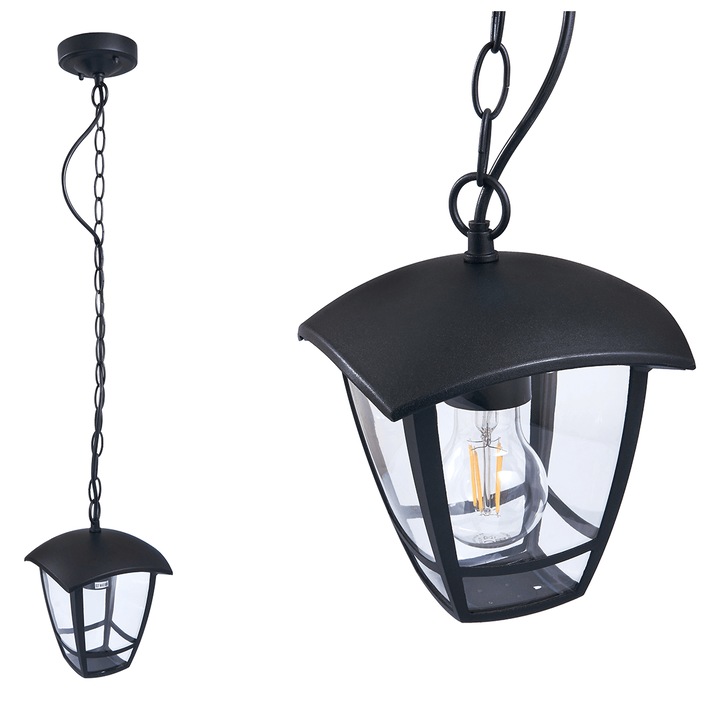 Corp de iluminat exterior suspendat, LVT, E27 LED, Negru