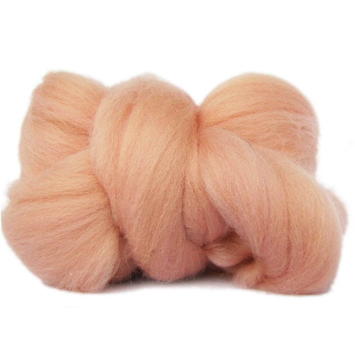 Lana de oaie, 7 cm, Roz piersica, 10g