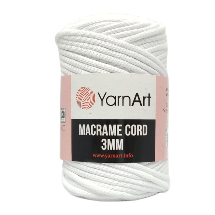 Snur Macrame, Yarnart, Bumbac\Poliester\Viscoza, 85 m, Alb, 250g