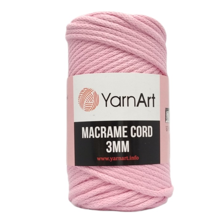 Snur Macrame, Yarnart, Bumbac\Poliester\Viscoza, 85 m, Roz deschis, 250g