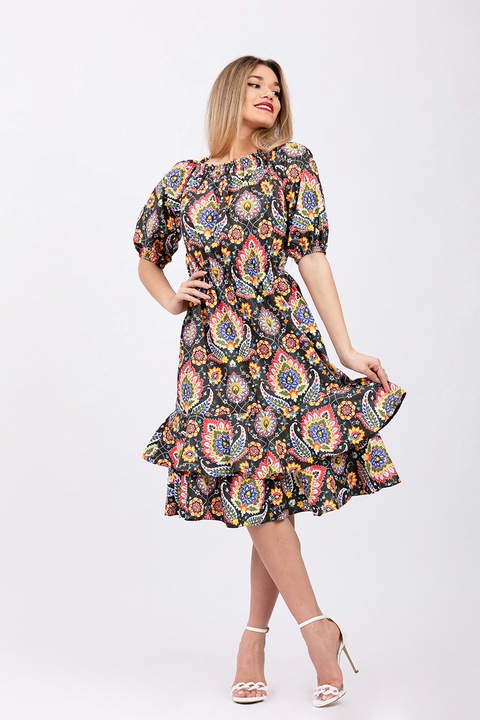 CAMISSI, Rochie midi cu maneci bufante, Multicolor