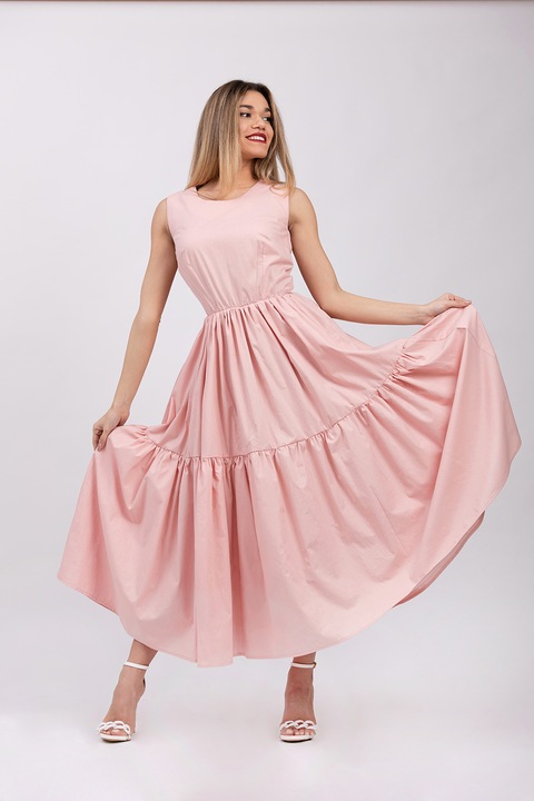 CAMISSI, Rochie evazata fara maneci cu buzunare laterale, Roz pal