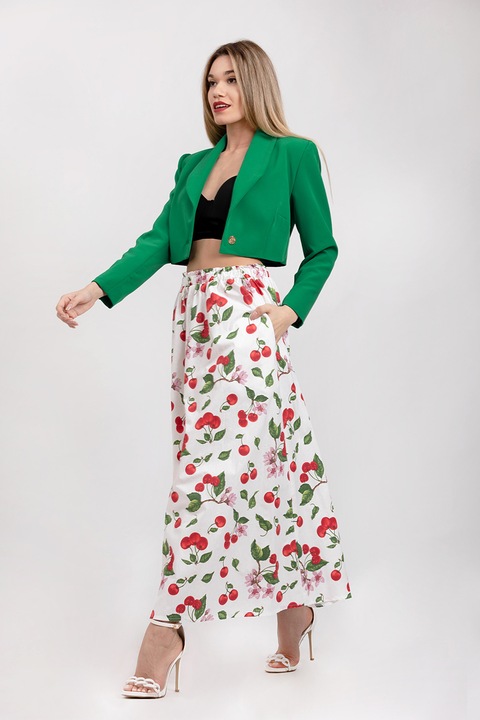 CAMISSI, Fusta cu imprimeu si buzunare laterale, Rosu/Alb/Verde