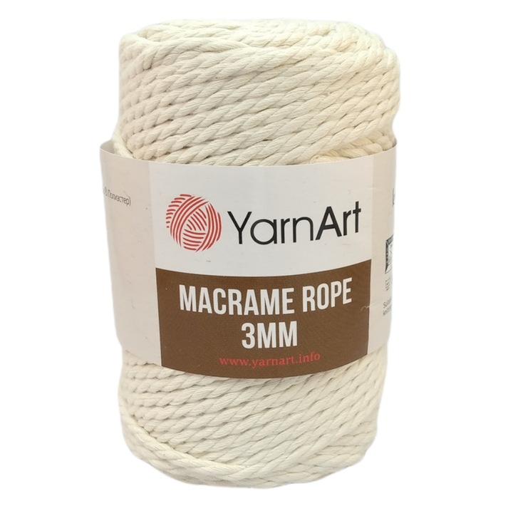 Snur Macrame, Yarnart, Bumbac\Poliester\Viscoza, 63m, Crem, 250g