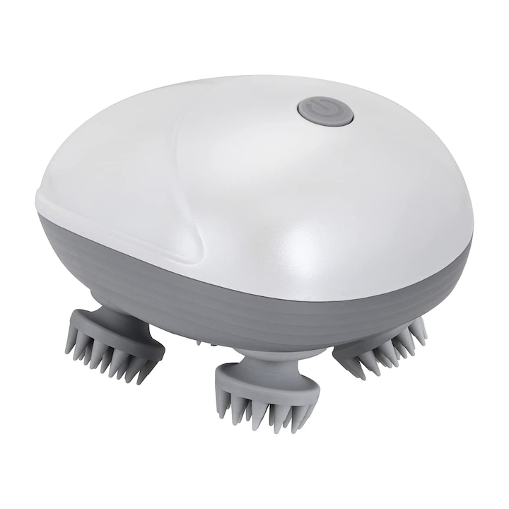 Aparat pentru masaj capilar, Gomunly, Masaj scalp, Capete din silicon, 3 Viteze, IPX7 rezistent la apa, Aparat masaj cap, Alb