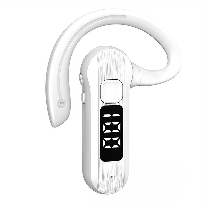 Bluetooth headset M26, Zajszűrés, HD hang, Egyidejű csatlakozás 2 eszközhöz, Autonómia 20 óra, Automatikus újracsatlakozás, Gyors töltés, Fehér