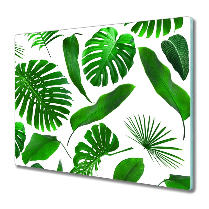 Vágódeszka, Coloray, Üveg, Négyszögletes, Monstera Levél Virágok, Kék, 60 cm x 52 cm, 010010520040000048661
