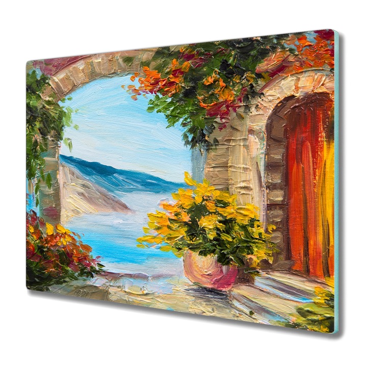 Vágódeszka, Coloray, Üveg, Négyszögletes, Olajfestmény Virágok Ház Tengeri Művészet, Többszínű, 60 cm x 52 cm, 010010520040000049436