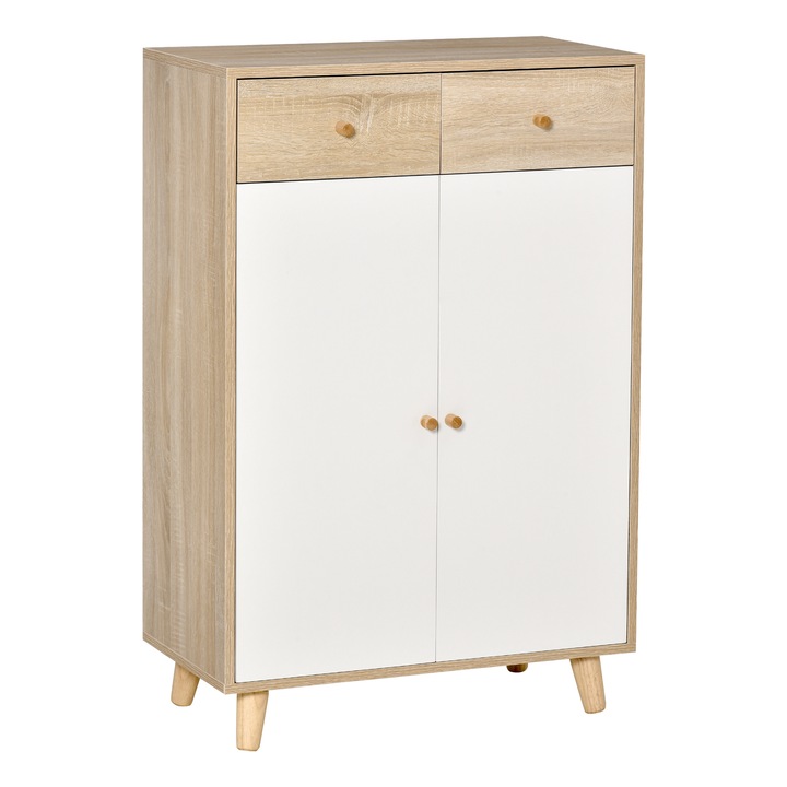 Шкаф за обувки за 12 обувки, Homcom, МДФ, 68x35x102,5 см, Бял/Естествен