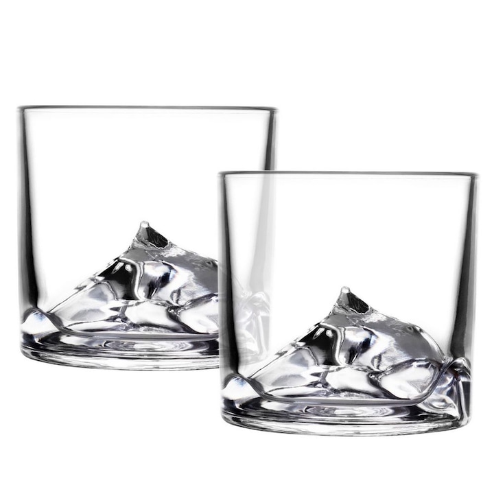 Set pahare pentru whisky LIITON L20500 Denali, Cristal, 270 ml, 2 buc, Fund 3D Everest, Transparent