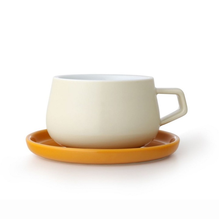 Bögre csészealjjal, Viva, Porcelán, Krém/sárga, 250 ml