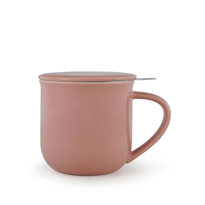 Bögre szűrővel/fedéllel, Viva, porcelán/rozsdamentes acél, rózsaszín, 350 ml