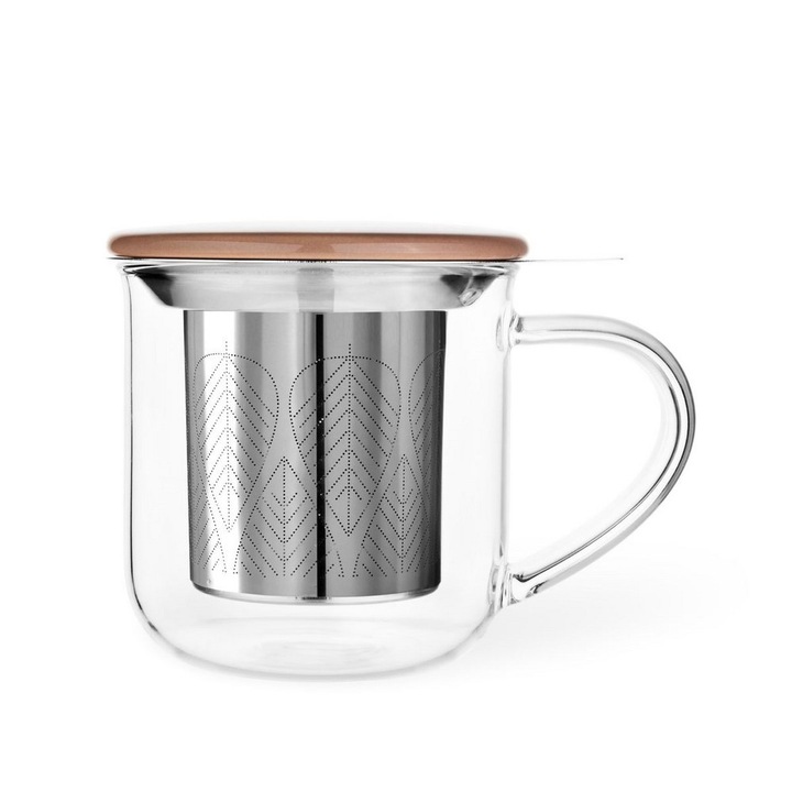 Bögre szűrővel, Viva, üveg/rozsdamentes acél/porcelán, átlátszó/ezüst, 400 ml