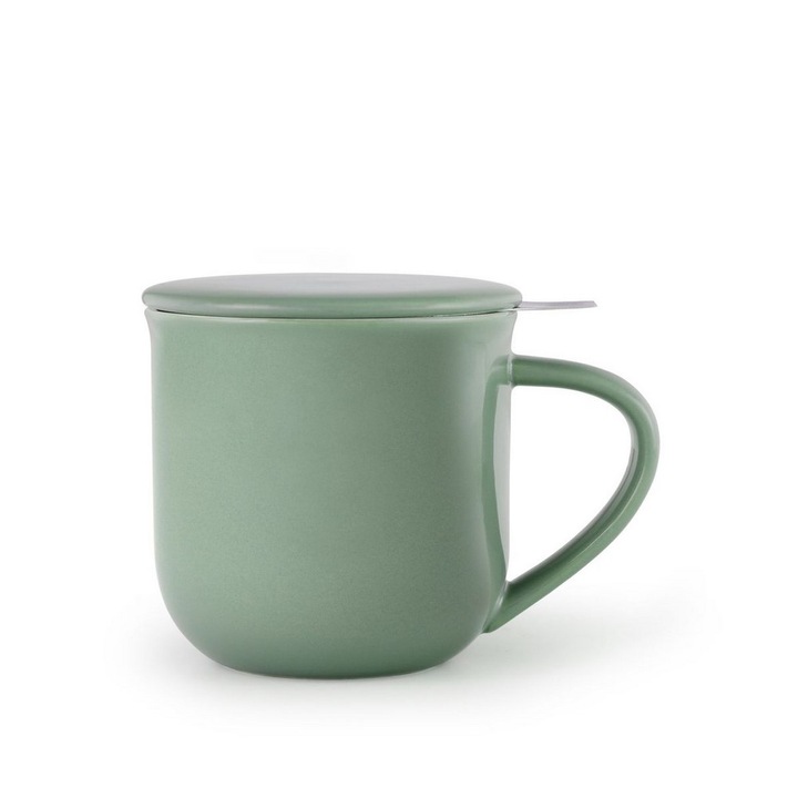 Bögre szűrővel/fedéllel, Viva, porcelán/rozsdamentes acél, zöld, 350 ml