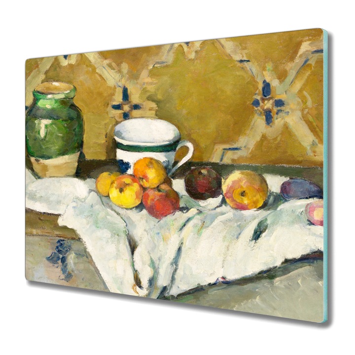 Tocator pe sticla, Coloray, Dreptunghi, Natura Moarta Cu Cana De Ulcior Si Mere, Multicolor, 60 cm x 52 cm, 010010520040000017769