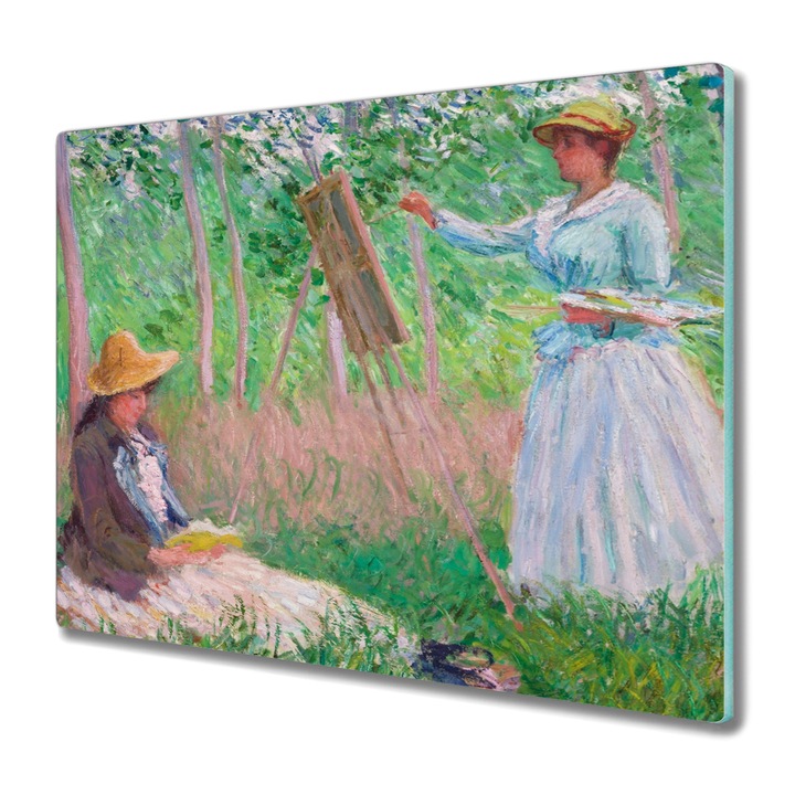 Tocator pe sticla, Coloray, Dreptunghi, Femeie Cu Umbrela De Soare Madame Monet, Fiul Ei, Verde, 60 cm x 52 cm, 010010520040000018319