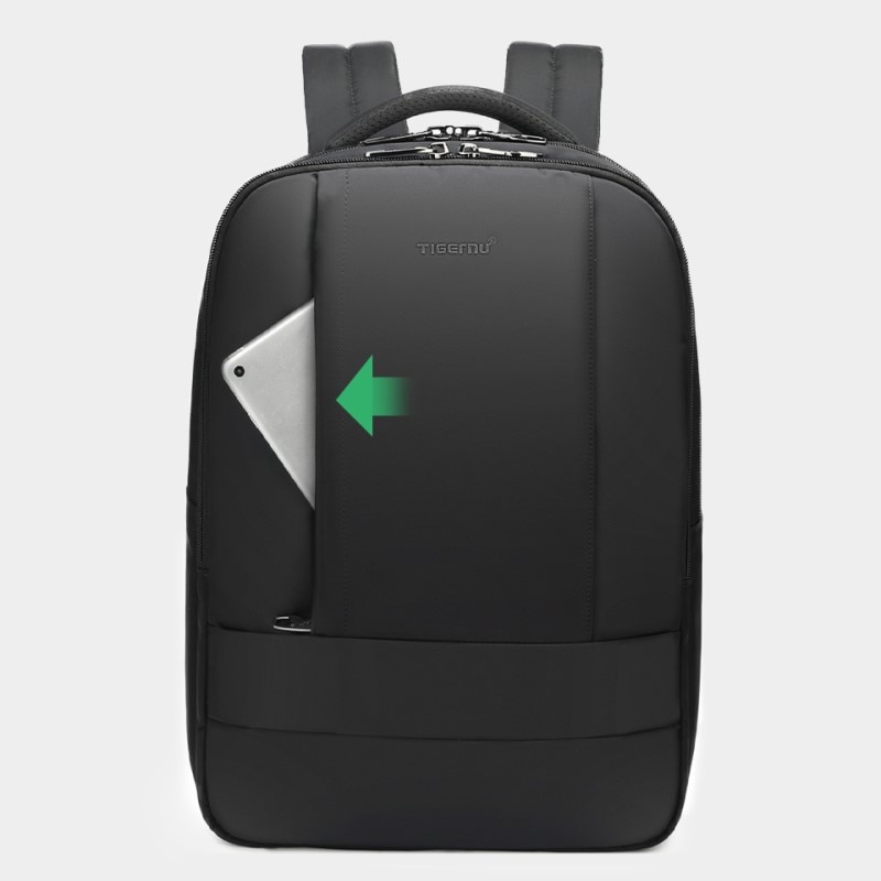 Rucsac laptop 14" smart business, impermeabil, cu orificiu pentru cabluri audio, Tigernu, 42x29x16 cm, Negru