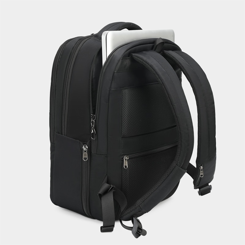 Rucsac laptop 14" smart business, impermeabil, cu orificiu pentru cabluri audio, Tigernu, 42x29x16 cm, Negru