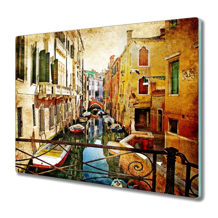 Vágódeszka, Coloray, Üveg, Négyszögletes, Festmények Városi Épületek Folyóhajók, Többszínű, 60 cm x 52 cm, 010010520040000052683