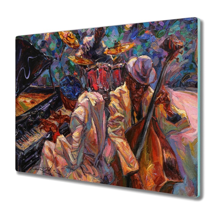 Vágódeszka, Coloray, Üveg, Négyszögletes, Absztrakt Zene Zongora Dobok Festése, Többszínű, 60 cm x 52 cm, 010010520040000052736