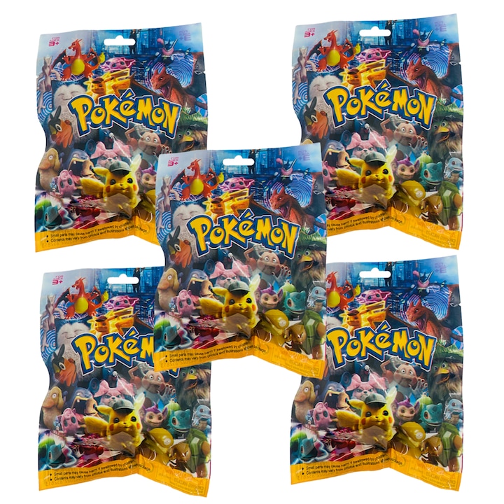 Комплект от 5 плика Pokemon, с фигури и карти изненада, Mystery Box, 7см