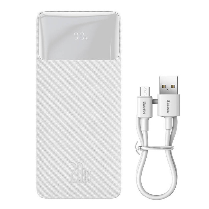Външна батерия BASEUS - 10 000 mAh, 20W, Bipow (PPBD050502), Бяла