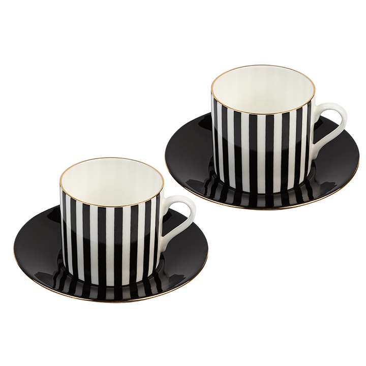 Комплект две чаши и две чинийки Димс-92, Рае, Черно и бяло
