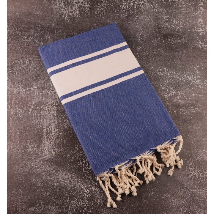 Плажна кърпа Tunis Fouta 100х200 см тъмносиня на бели ленти