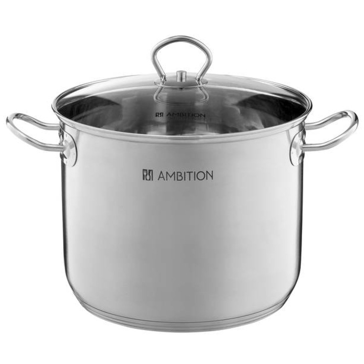 Oala inalta cu capac sticla Ambition Acero, inox, 26 cm, 11 L