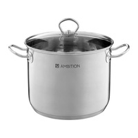 Oala inalta cu capac sticla Ambition Acero, inox, 34 cm, 22.3 L