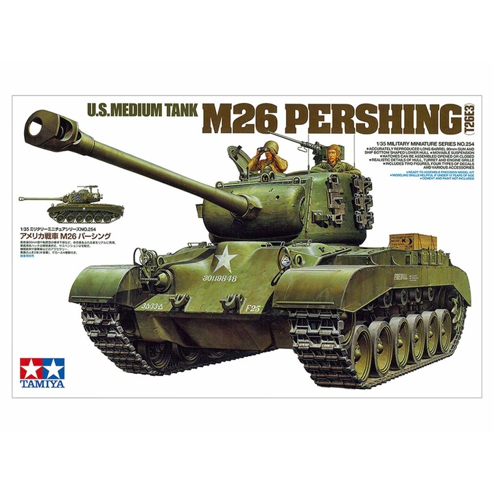 Kit de construit tanc US M26 Pershing cu 2 figurine, Lungime 24.6 cm, Scara 1:35, 14+