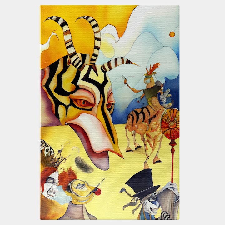 Картина на платно с карикатура Парад на животни, циркови герои, увеселителен парк, детайлно изкуство, 25x40 см, многоцветна