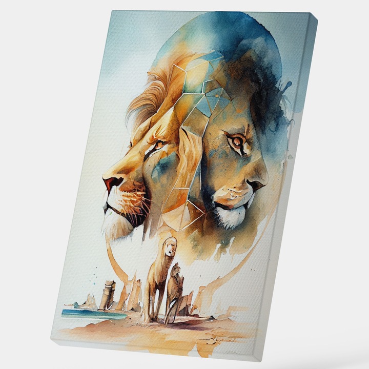 Tablou Canvas Cu Lei In Cer, Regele Junglei, Cladiri La Malul marii, Arta Detalilor, 25x40 cm, Multicolor