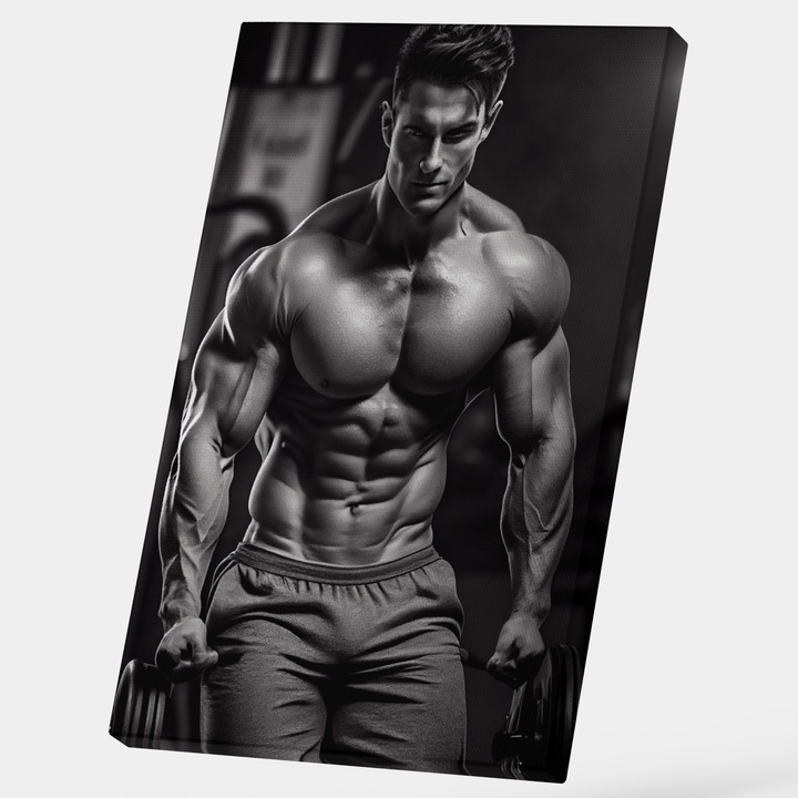 Картина на платно с квадратен човек, фитнес зала, черно-бяло изкуство, детайлно изкуство, 25x40 см, многоцветно