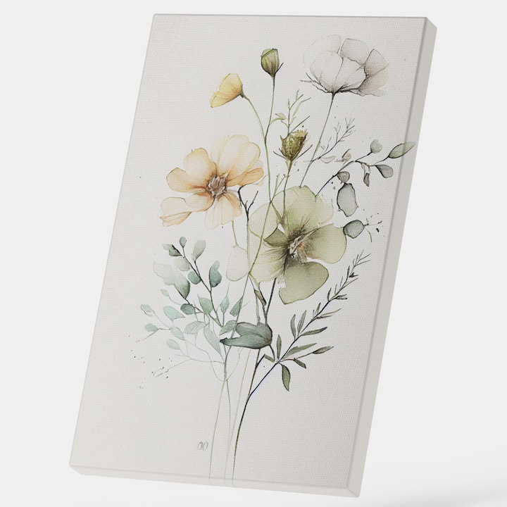 Tablou Canvas Simplist CU Flori Inflorite, Nuante Sterse, Pictura, Primavara, Arta Detalilor, 25x40 cm, Multicolor