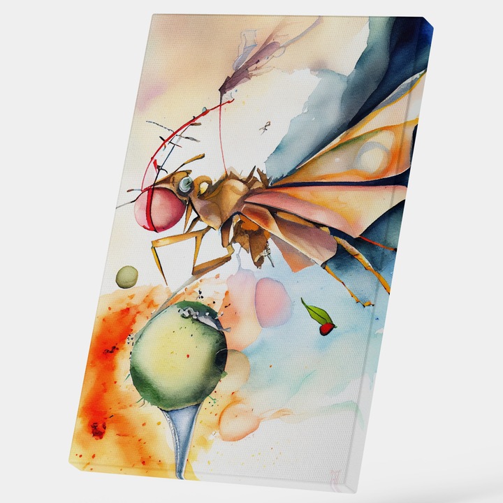 Vászonfestmény Óriás Repülő Szúnyoggal, Kislények, Többszínű Háttér, Részletek, 25x40 cm, Többszínű