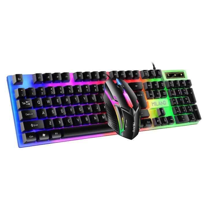 Комплект клавиатура и мишка за гейминг KINSI, 7 цвята, Черен цвят