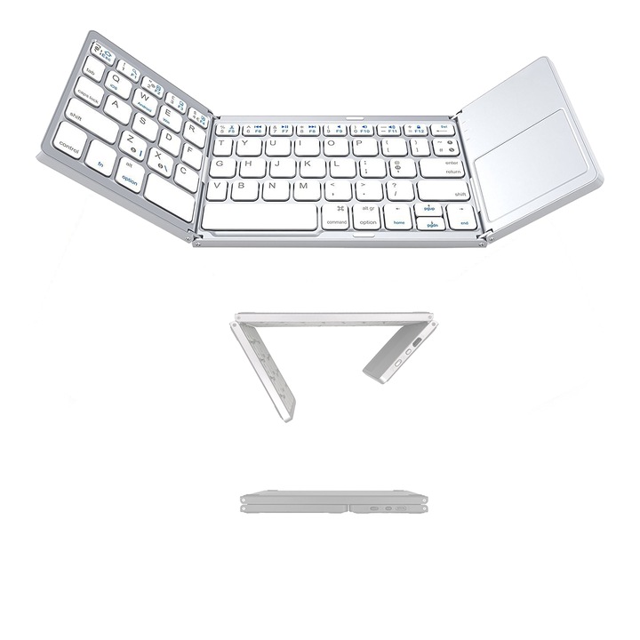 Tastatura pliabila Wireless cu touchpad LEBLOU, conexiune prin bluetooth, 64 taste, reincarcabila cu aucumulator si autonomie indelungata, ergonomica cu dimensiune redusa, compatibila Windows, IOS, Android, culoare Argintiu