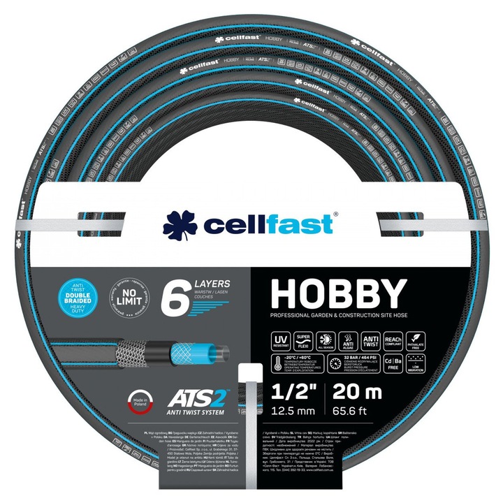 Градински маркуч Cellfast Hobby, 6 слоя, 1/2", 20 м