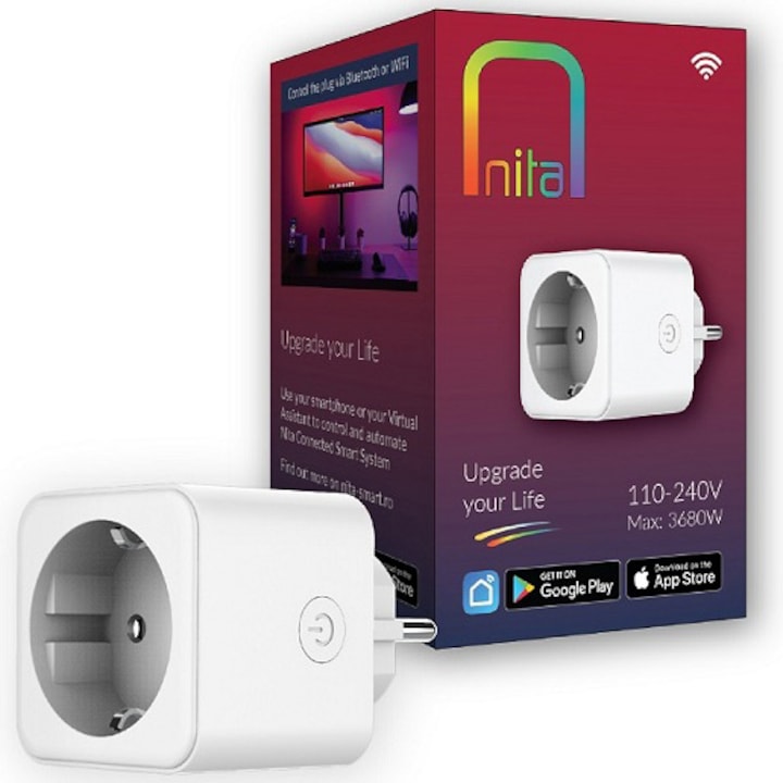 Priza inteligenta Nita Smart NT01200, Wi-Fi, Bluetooth, 16A, 3680W, 220 - 240V