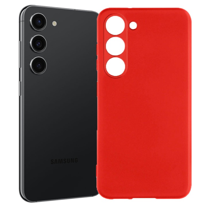 Защитен капак, кадифена вътрешност, съвместим със Samsung Galaxy S23, FONIX BloomShield, силикон, повдигнати ръбове, тънък, червен
