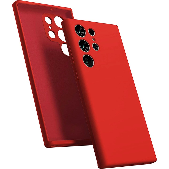 Védőburkolat, bársony belső, Samsung Galaxy S23 Ultra kompatibilis, FONIX BloomShield, szilikon, emelt élek, vékony, piros